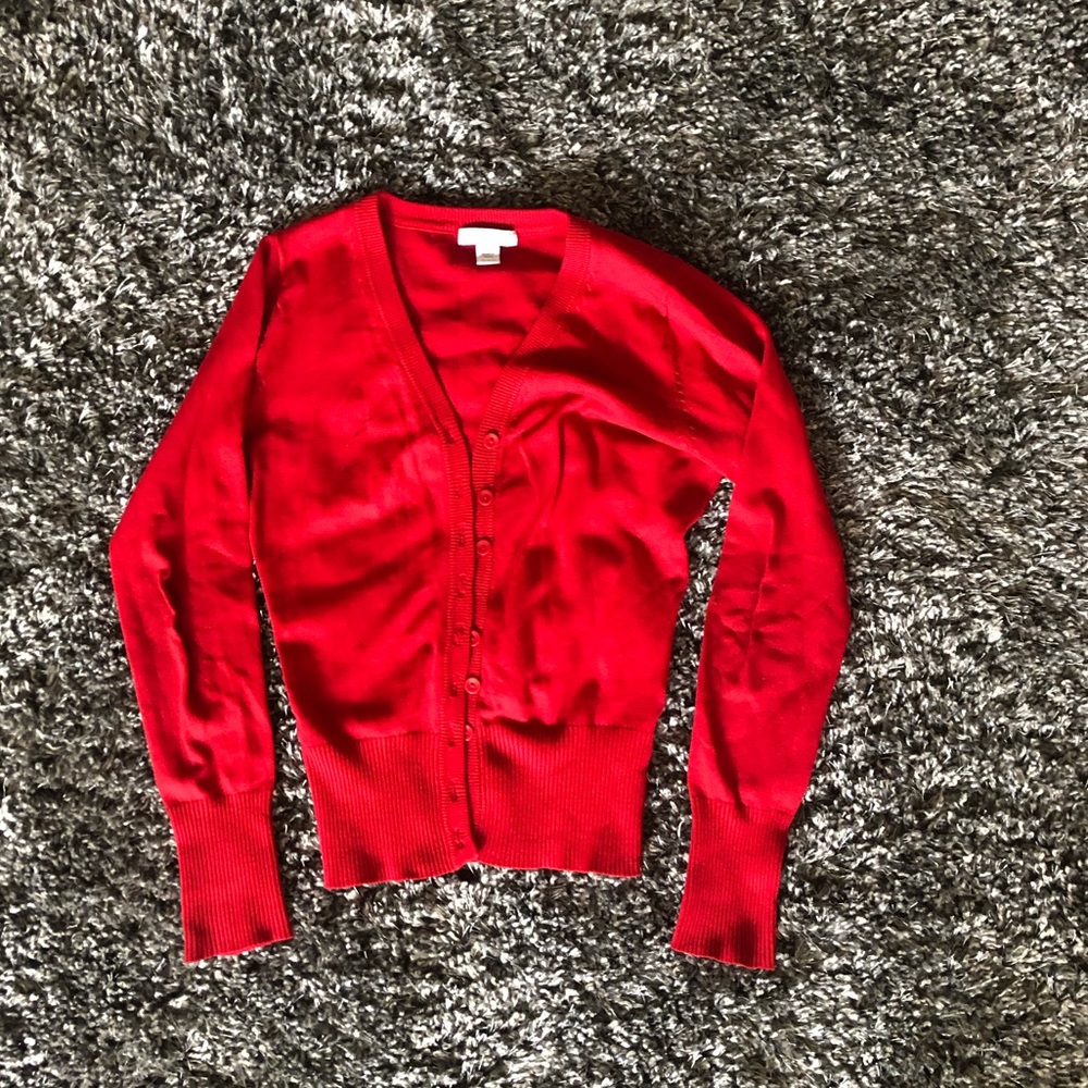 Red cardigan